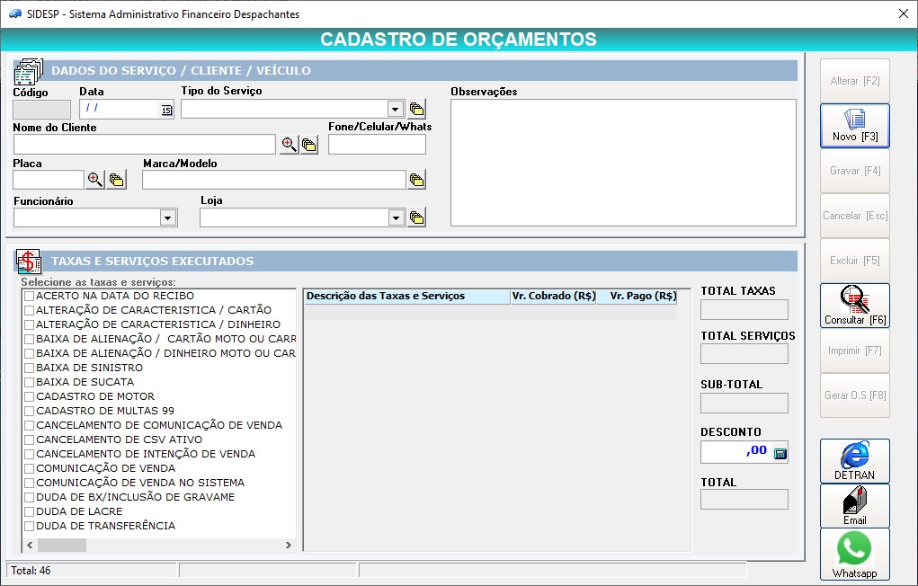 Cadastro de Orçamentos